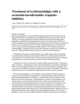 Treatment of Erythromelalgia with a Serotonin/Noradrenaline Reuptake Inhibitor