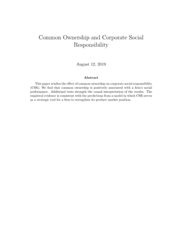 Common Ownership and Corporate Social Responsibility