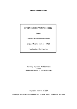 Inspection Report Lower Darwen Primary School