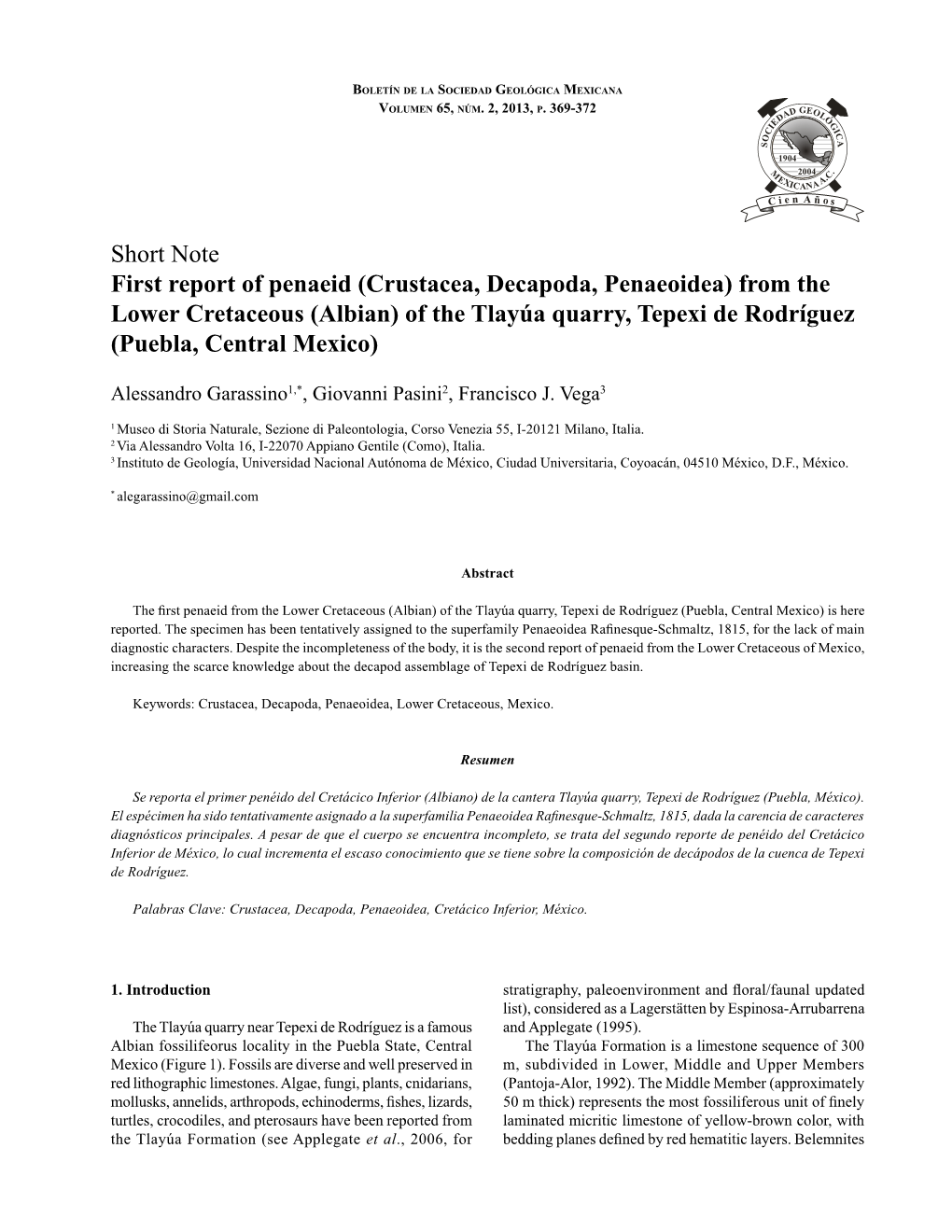 Crustacea, Decapoda, Penaeoidea) from the Lower Cretaceous (Albian) of the Tlayúa Quarry, Tepexi De Rodríguez (Puebla, Central Mexico)