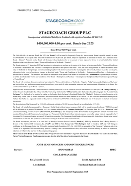 STAGECOACH GROUP PLC (Incorporated with Limited Liability in Scotland with Registered Number SC 100764)