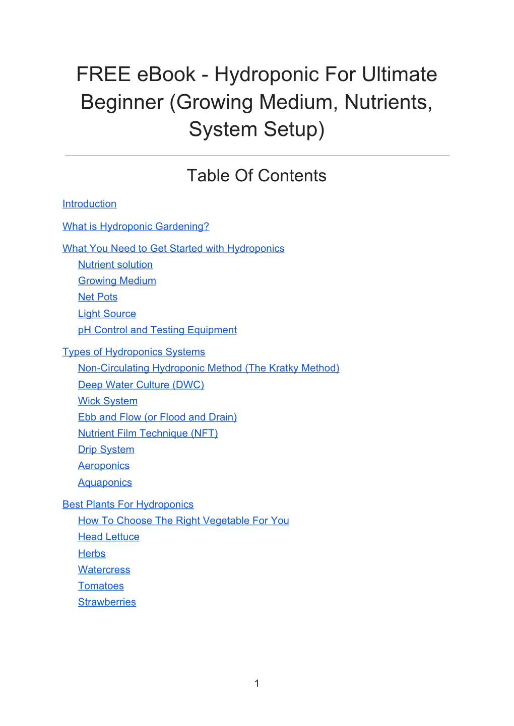 FREE Ebook - Hydroponic for Ultimate Beginner (Growing Medium, Nutrients, System Setup)