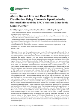 Above Ground Live and Dead Biomass Distribution Using Allometric Equation in the Restored Mines of the PPC’S Western Macedonia Lignite Center †