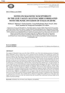 Notes on Magnetic Susceptibility in the Guil Valley Alluvial Mire Correlated with the Punic Invasion of Italia in 218 Bc