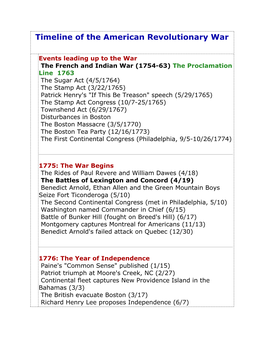 Timeline of the American Revolutionary War