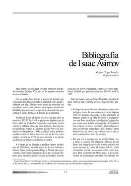 Bibliografía De Isaac Asimov Vicente Trigo Aranda Vtrigoa@Nexo.Es