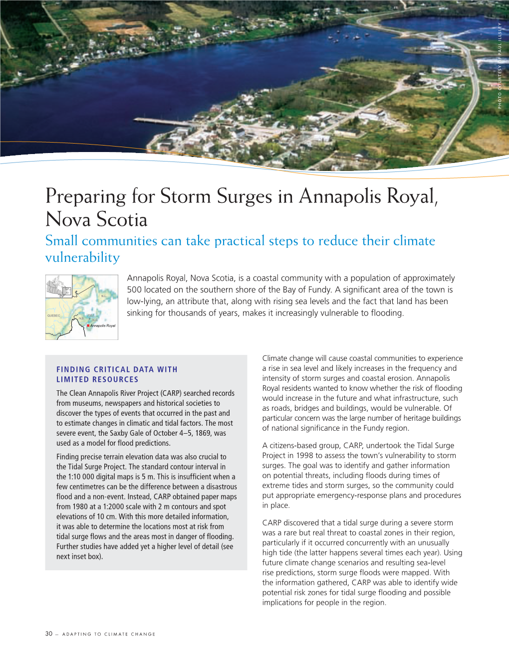 Preparing for Storm Surges in Annapolis Royal, Nova Scotia Small Communities Can Take Practical Steps to Reduce Their Climate Vulnerability