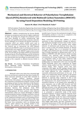 (PETG) Reinforced with Multiwall Carbon Nanotubes (MWCNT) by Using Fused Deposition Modeling 3D Printing