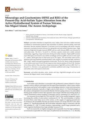 (HFSE and REE) of the Present-Day Acid-Sulfate Types Alteration from the Active Hydrothermal System of Furnas Volcano, São Miguel Island, the Azores Archipelago
