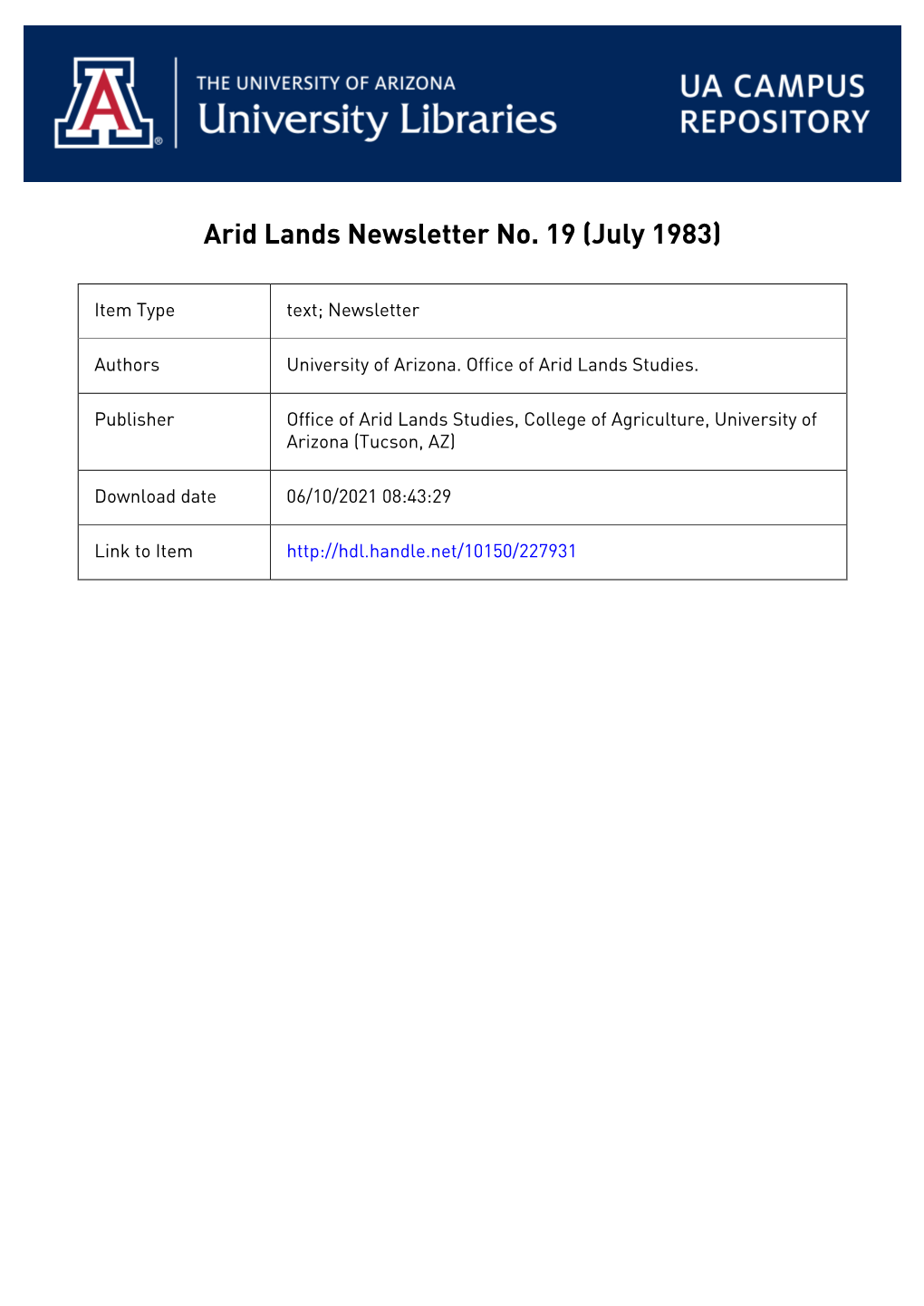 Arid Lands Newsletter No