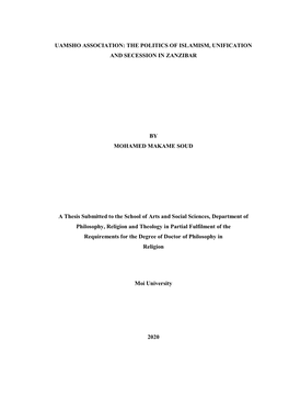 Political Reforms Advocated by Uamsho and the Way Such Reforms Fit Into the Broader Context of Zanzibar As a Secular State