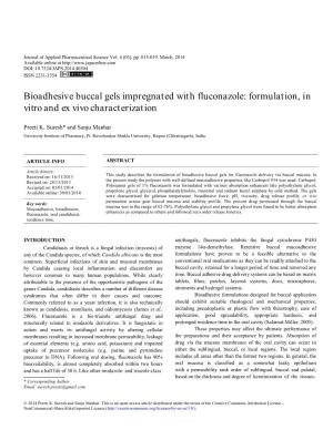 Bioadhesive Buccal Gels Impregnated with Fluconazole: Formulation, in Vitro and Ex Vivo Characterization