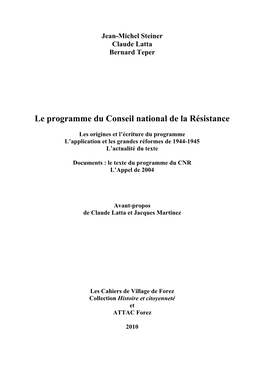 Le Programme Du Conseil National De La Résistance
