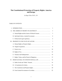 The Constitutional Protection of Property Rights: America and Europe