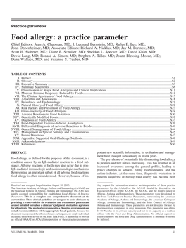 Food Allergy: a Practice Parameter (2006)