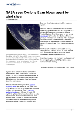 NASA Sees Cyclone Evan Blown Apart by Wind Shear 20 December 2012
