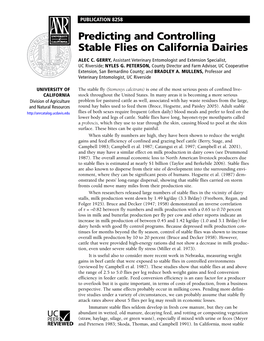 Predicting and Controlling Stable Flies on California Dairies