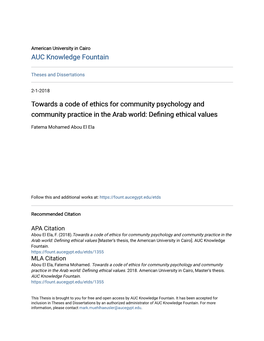 Towards a Code of Ethics for Community Psychology and Community Practice in the Arab World: Defining Ethical Aluesv