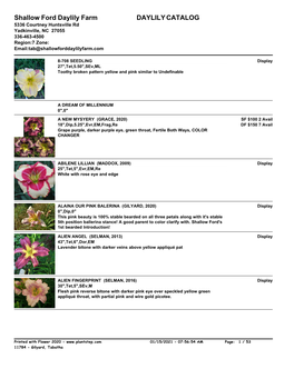 Flower 2020 Daylily Catalog