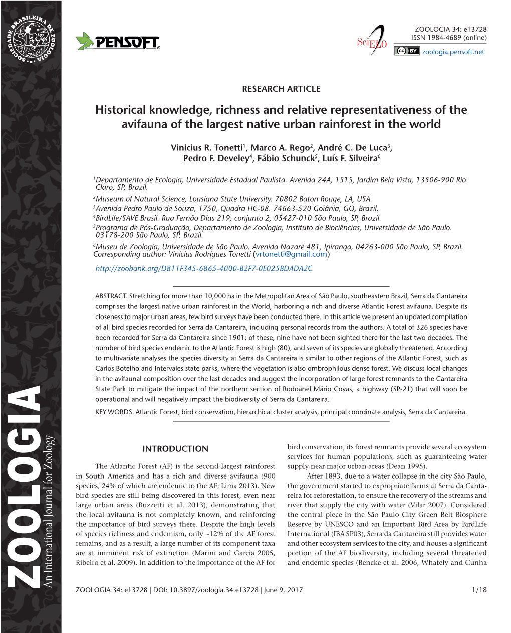 Historical Knowledge, Richness and Relative Representativeness of the Avifauna of the Largest Native Urban Rainforest in the World