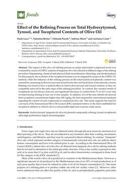 Effect of the Refining Process on Total Hydroxytyrosol, Tyrosol, And