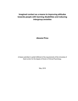 Imagined Contact As a Means to Improving Attitudes Towards People with Learning Disabilities and Reducing Intergroup Anxieties