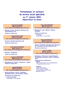 Permanences Et Secteurs Du Service Social Spécialisé Au 1Er Janvier 2021