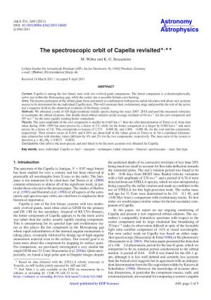 The Spectroscopic Orbit of Capella Revisited⋆⋆⋆
