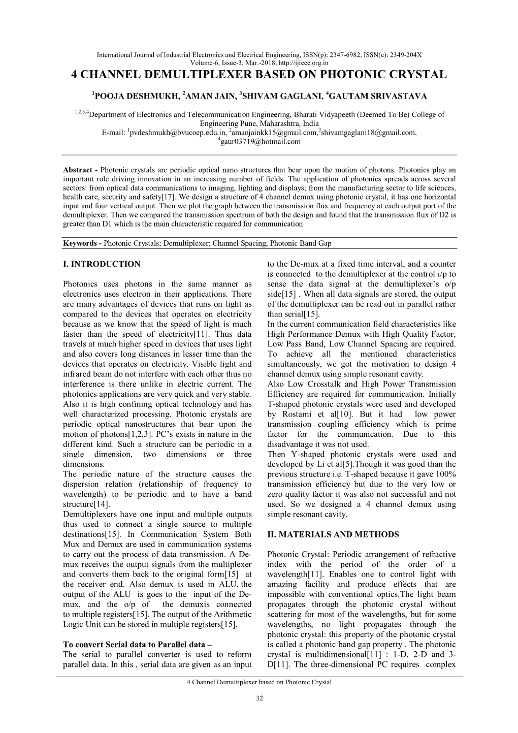 4 Channel Demultiplexer Based on Photonic Crystal