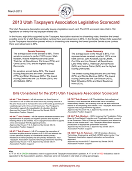 2013 Utah Taxpayers Association Legislative Scorecard