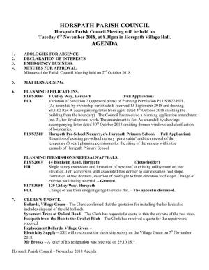 Horspath Parish Council Agenda