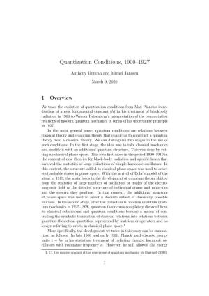 Quantization Conditions, 1900–1927