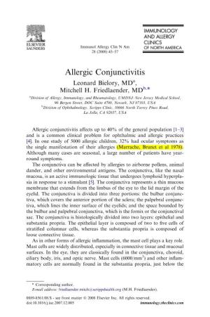 Allergic Conjunctivitis Leonard Bielory, Mda, Mitchell H