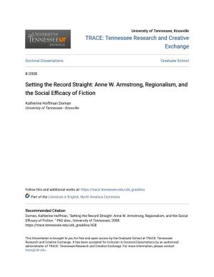 Setting the Record Straight: Anne W. Armstrong, Regionalism, and the Social Efficacy of Fiction