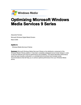 Optimizing Microsoft Windows Media Services 9 Series