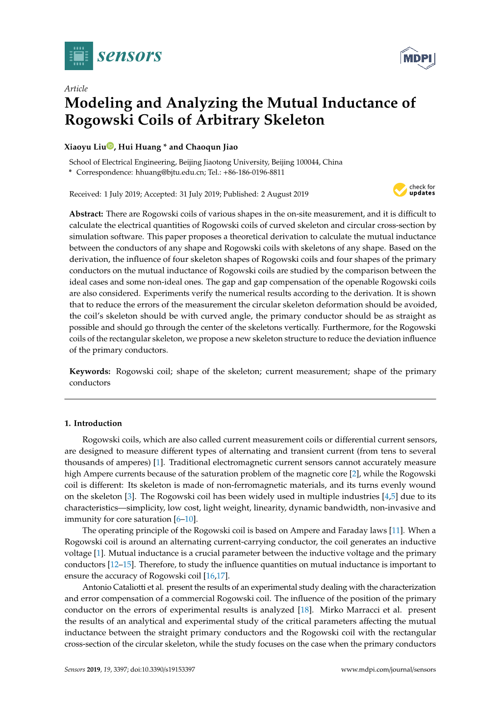 Modeling and Analyzing the Mutual Inductance of Rogowski Coils of Arbitrary Skeleton