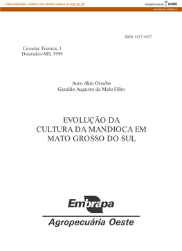 Evolução Da Cultura Da Mandioca Em Mato Grosso Do