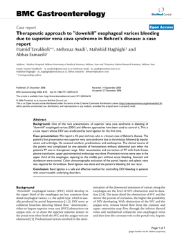 Therapeutic Approach To" Downhill" Esophageal Varices Bleeding Due to Superior Vena Cava Syndrome in Behcet's Disease: a Case Report