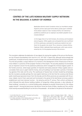 Centres of the Late Roman Military Supply Network in the Balkans: a Survey of Horrea