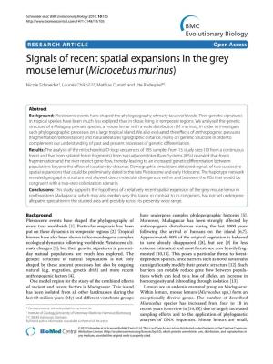 Signals of Recent Spatial Expansions in the Grey Mouse Lemur (Microcebus Murinus) BMC Evolutionary Biology 2010, 10:105