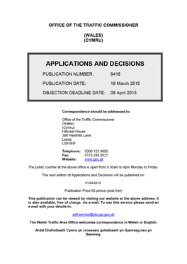 APPLICATIONS and DECISIONS 18 March 2015