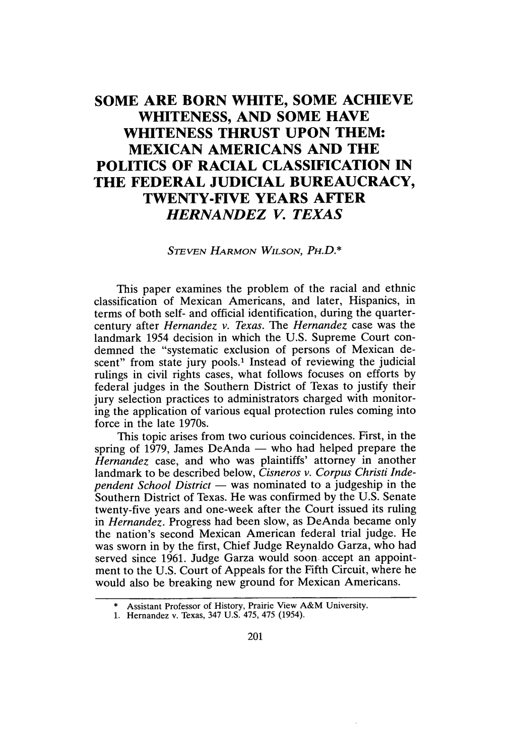 Mexican Americans and the Politics of Racial Classification in the Federal Judicial Bureaucracy, Twenty-Five Years After Hernandez V