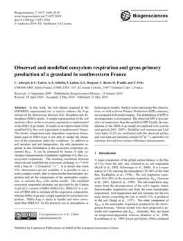 Observed and Modelled Ecosystem Respiration and Gross Primary Production of a Grassland in Southwestern France