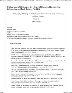 Bibliography of Writings on the History of Libraries, Librarianship, Info