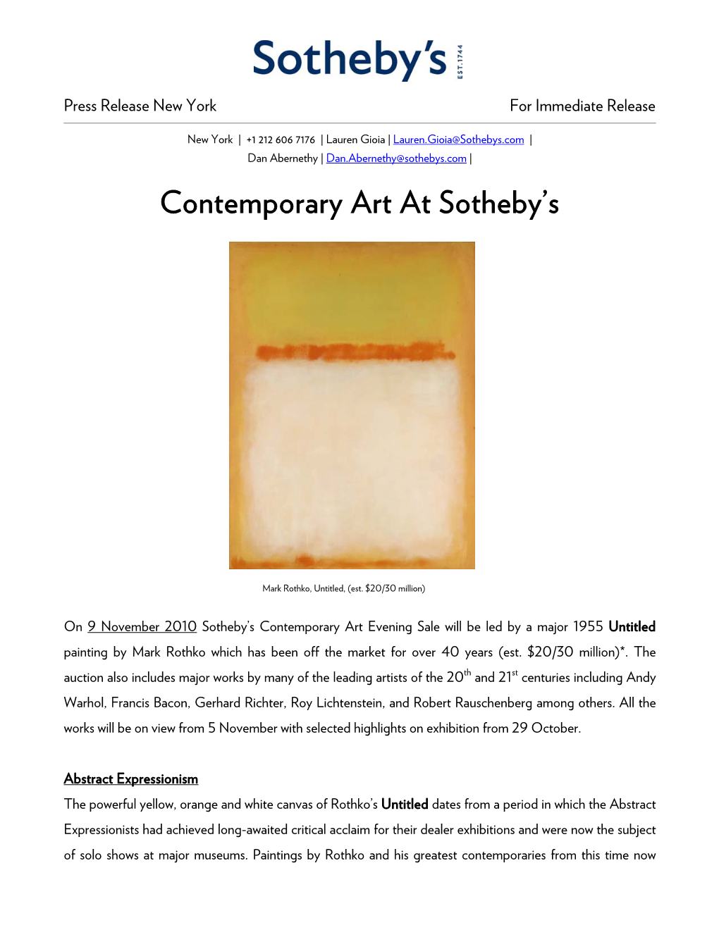 Contemporary Art at Sotheby's