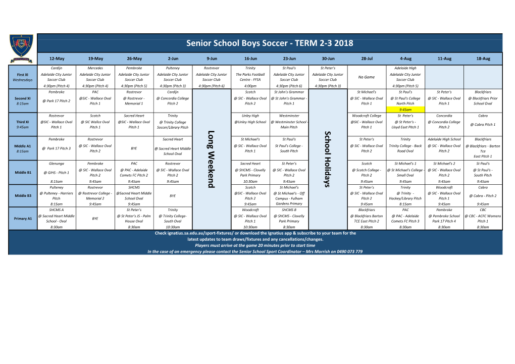 Senior School Boys Soccer - TERM 2-3 2018