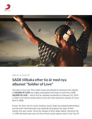 SADE Tillbaka Efter Tio År Med Nya Albumet "Soldier of Love"