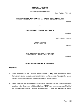 Federal Court Final Settlement Agreement