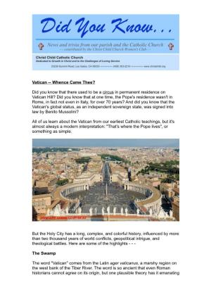 Vatican -- Whence Came Thee?