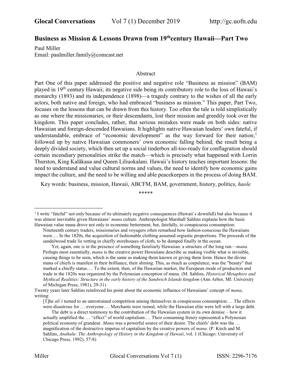 Business As Mission & Lessons Drawn from 19Thcentury Hawaii